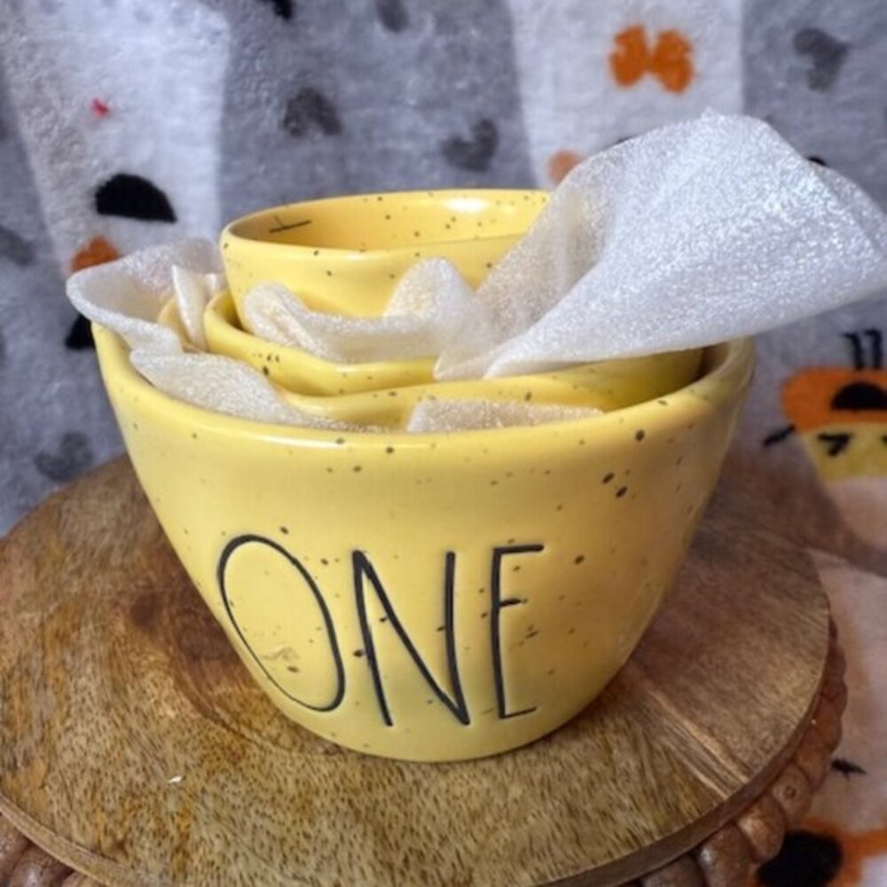 Rae Dunn Artisan Collection Yellow Ceramic Measuring Cups Set of 4 Rustic NWT